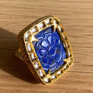 Adjustable Lapis Lazuli ring with gold toned band